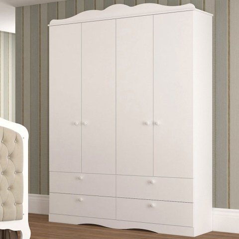 Guarda-roupa de Bebê Encanto 4 Portas 4 Gavetas 100% Mdf Branco - Permóbili