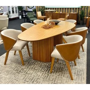 Conjunto Sala de Jantar Fusion Mesa de 2,0 Metros com 6 Cadeiras Estofadas em Linho