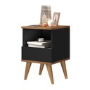 Ver imagem 1 de Mesa De Cabeceira Retrô Pés Palito Em Madeira Maciça - Pix - Preto Com Nature Com Nature - Lojas GD