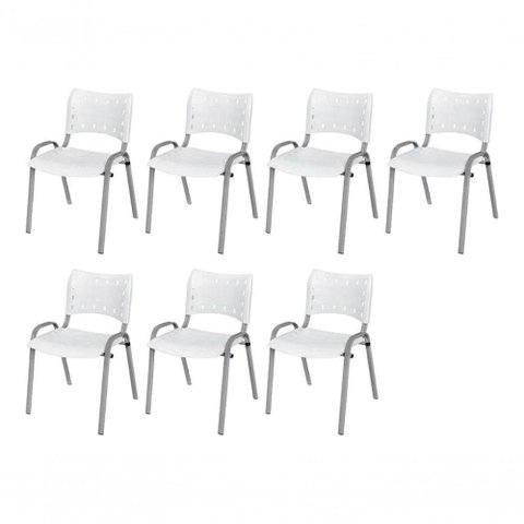 Cadeira Iso Base Cinza, Igreja, Escola, Escritório - Branco Kit 7 Peças