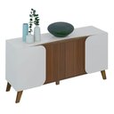 Ver imagem 1 de Buffet Marmore Retro Vintage 4 Portas 2 Prateleiras MDF MDP Off White Pinho Ripado Artely
