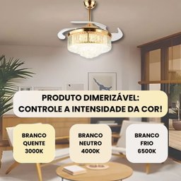 Ventilador Led Air Cristal Retrátil 4 Pás Lustre Dimmer Ops - 2