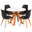 Ver imagem 1 de Conjunto Mesa Dallas Redonda 90cm Branca com 4 Cadeiras Leda Pretas MDF Decoreshop