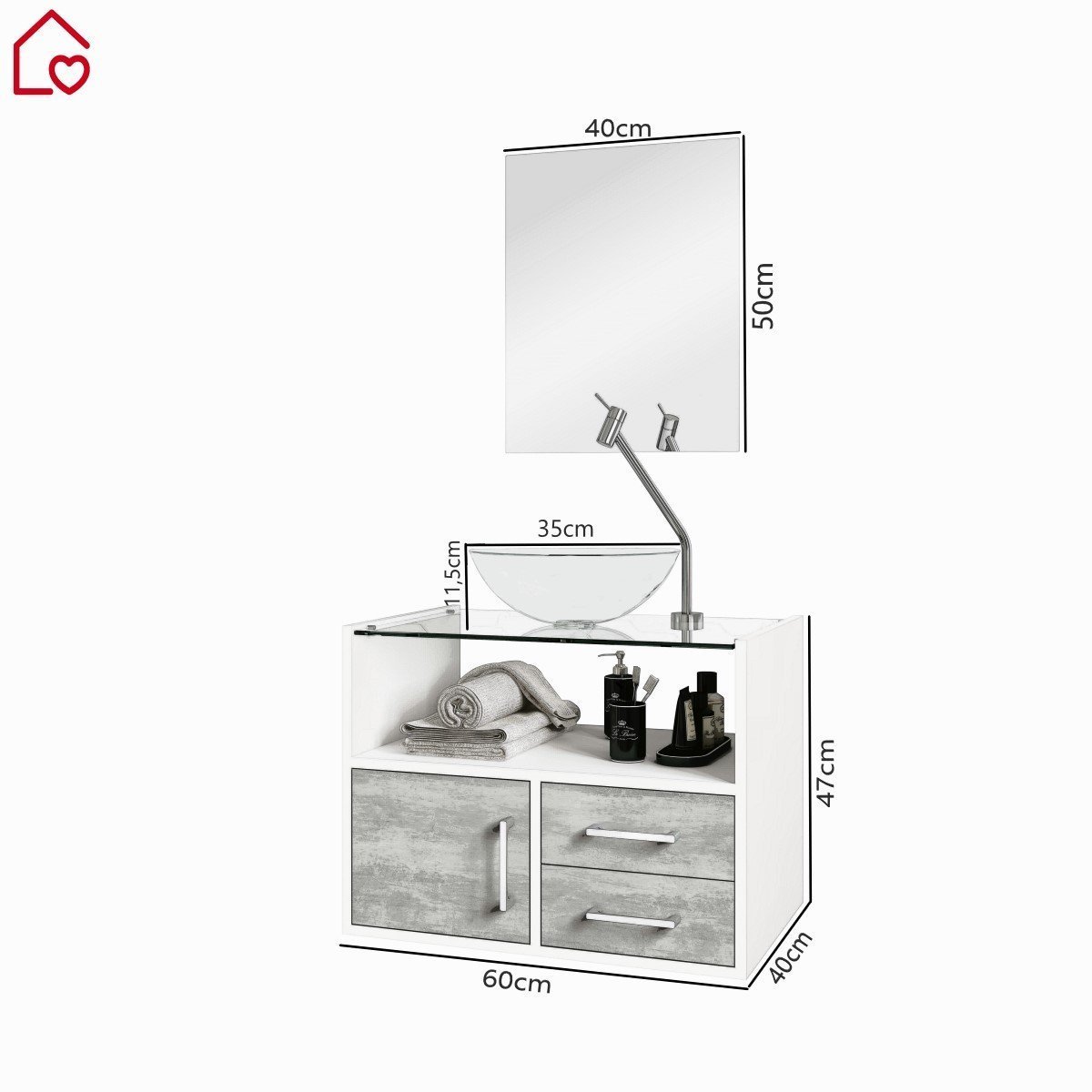 Kit Para Banheiro Show 60 tampo de vidro cuba modulo e espelho Cor:Preto - 4