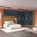 Ver imagem 1 de Guarda Roupa Quarto Modulado Casal Adapt 6 Peças Nogueira/Azul Profundo 474cm x 185cm - Kappesberg