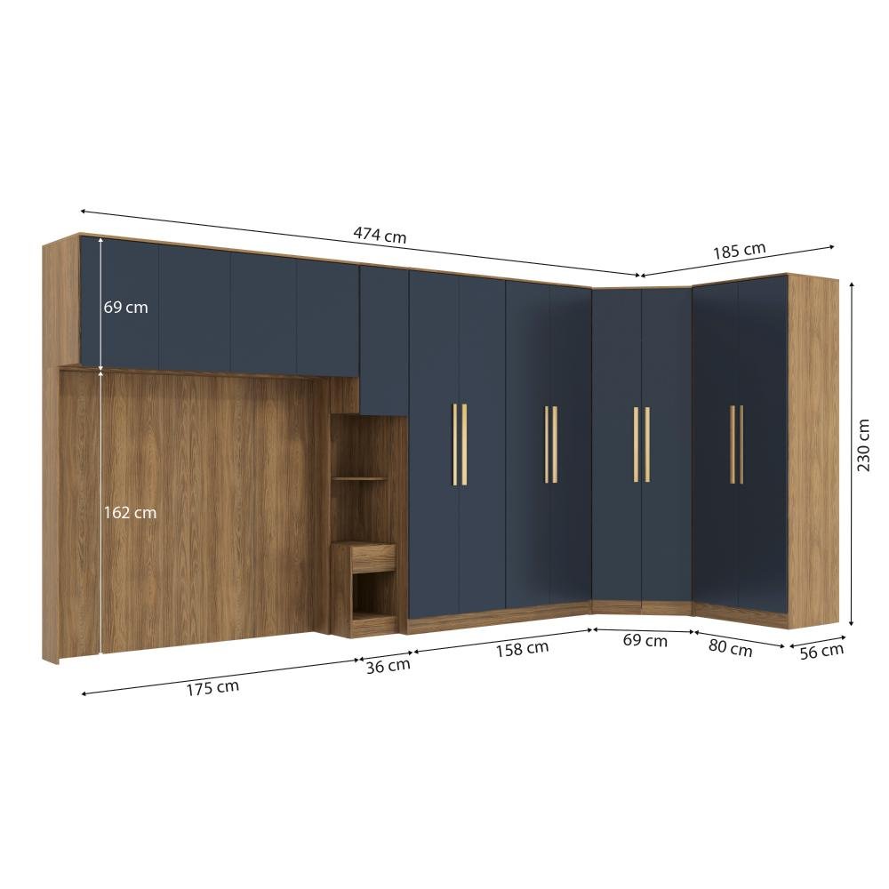 Quarto Modular Kappesberg Adapt Nogueira/azul Profundo 6 Peças 474cm X 185cm - 4