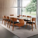 Ver imagem 1 de Sala de Jantar Mesa Ane 220cm Tampo Laqueado com Vidro Canto Moeda e 8 Cadeiras Viena Gold