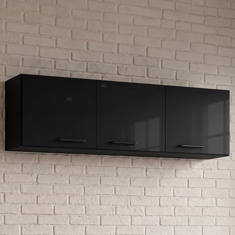 Armário Aéreo de Cozinha 120cm 3 Portas Classic P11 Preto - Mpozenato