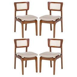Kit 4 Cadeiras de Jantar Portugal em Madeira Imbuia Encosto Tela Rattan Linho Bege M58 - 1