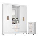 Ver imagem 1 de Guarda Roupa Casal Capela com Cômoda 4 Gavetas Lite Branco Brilho - Móveis Leão
