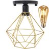 Lustre Teto Plafon + Lâmpada Led Industrial Aramado Diamante Dourado Retrô Luminária Vintage - 1