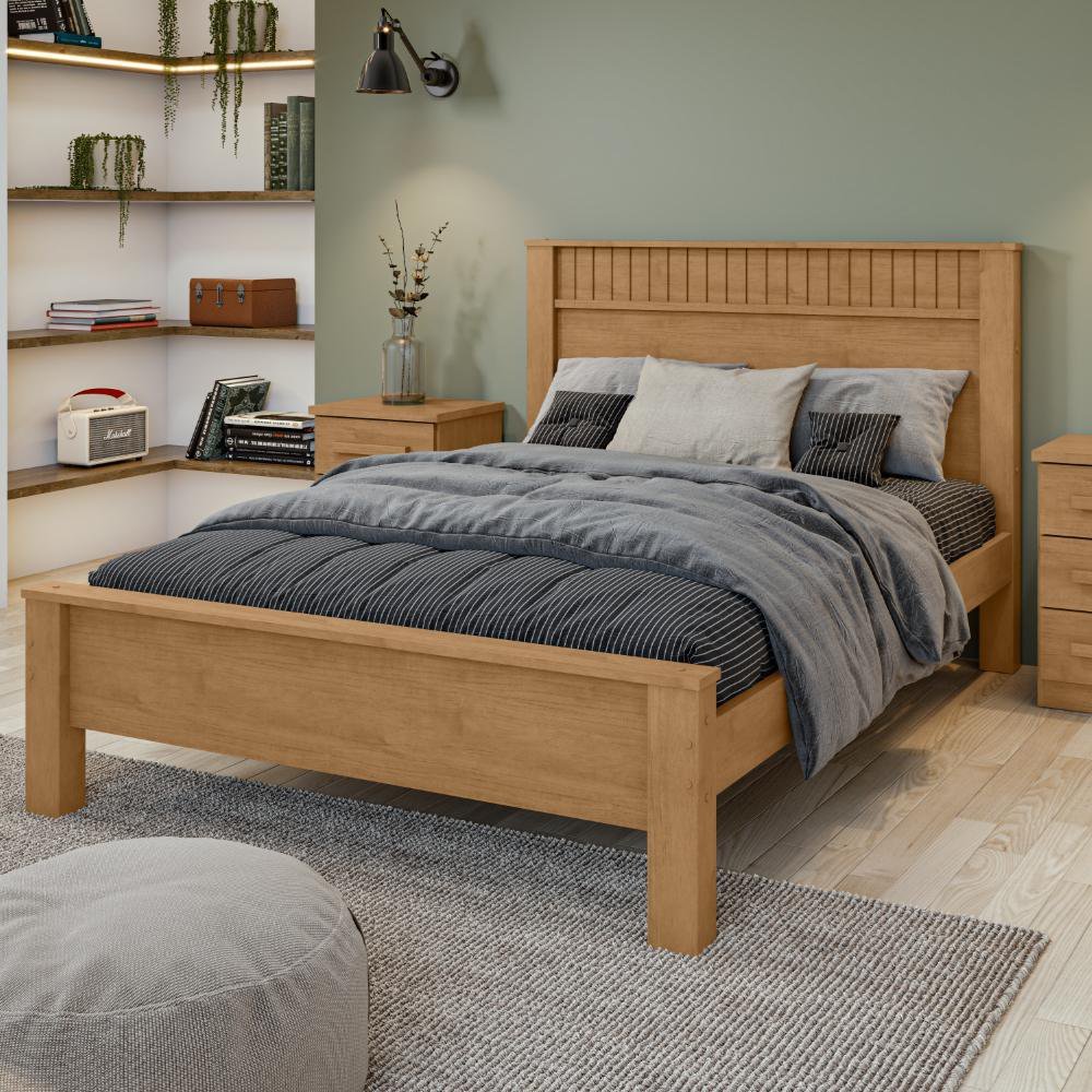 Cama Lopas Quarto Casal 140 cm Athenas Com Cabeceira Marrom Madeira