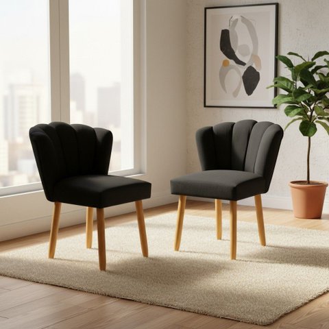 Kit 02 Cadeiras Estofada Pétala para Sala de Estar - Élpis Móveis - Veludo Preto