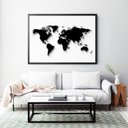 Ver imagem 1 de Quadro Mapa Mundi Minimalista Preto Moldura Vidro Sala