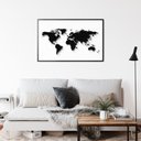 Ver imagem 2 de Quadro Mapa Mundi Minimalista Preto Moldura Vidro Sala