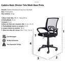 Ver imagem 3 de Cadeira de Escritório Basic Diretor Estofado Tela Mesh Base Giratória Preta Altura Ajustável