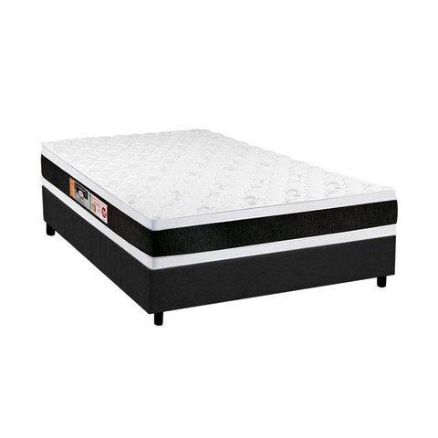 Cama Box Casal: Colchão Espuma Castor D45 Black e White Double Face + Base CRC Suede Gray(138x188)