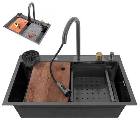 Cuba Goumert Premium Pia Inox Cozinha Luxo Torneira Lavador Copos Dispenser Temperatura Regulavel