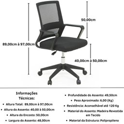 Cadeira de Escritório Premium Giratória com Regulagem de Altura - Preto - 7