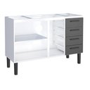 Ver imagem 2 de Gabinete / Balcão de Cozinha Ju em Aço para Pia de 1.40m 3 Portas e 4 Gavetas Cor Preto/branco Cmax