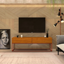 Ver imagem 3 de Rack Eros 140cm Minimalista e Moderno com 2 Gavetas Organizadoras e Base Metálica:naturale/cobre