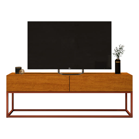 Rack Eros 140cm Minimalista e Moderno com 2 Gavetas Organizadoras e Base Metálica:naturale/cobre