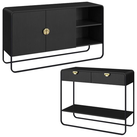Balcao Buffet e Aparador 135 Cm Organica Nero Preto Artesano
