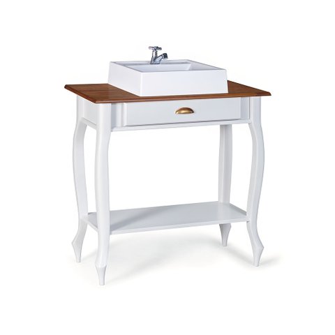 Bancada Aparador Mini Lavabo com Cuba 1 Gaveta Pés Luiz Xv Dália 3062 - Branco/imbuia Glazer