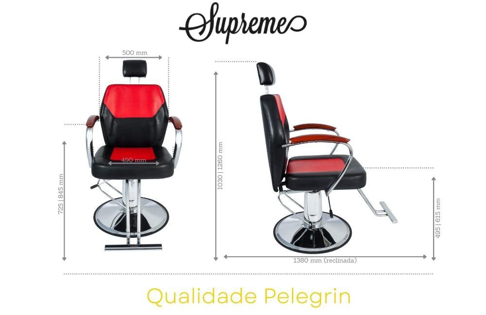 Cadeira Hidráulica Reclinável Barbeiro Salão Pelegrin PEL-5513 Preto e Vermelho - 2
