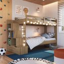 Ver imagem 3 de Cama Beliche Infantil Bicama 2,32m com Escada, Nichos e Gavetas Aveiro/Oak- Completa Móveis