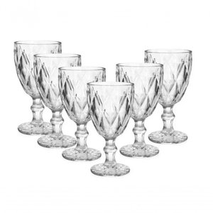 Jogo 6 Taças de Vidro 340ml Cristal Diamante Vinho Suco Água 340ml