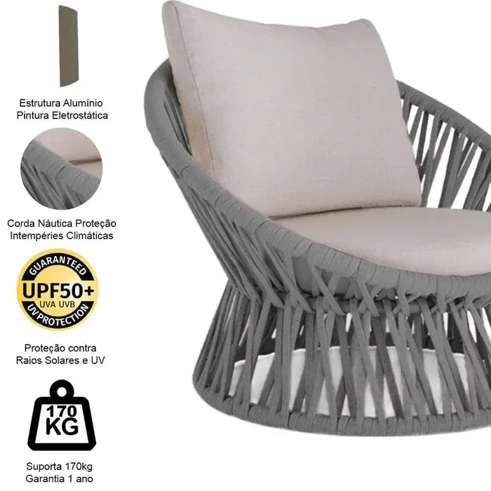 Ver imagem 3 de 04 Poltrona Área Externa Monza Alumínio Pintura Corda Náutica