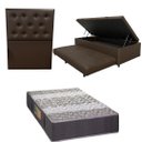 Ver imagem 1 de Bicama Box Baú com Colchão de Espuma Orthopedic + Cabeceira Botonê - Solteiro - Corino Marrom