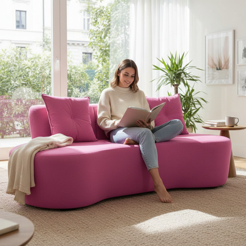 Sofá 2 Lugares Orgânico Curvo Madrid 150cm Suede Rosa