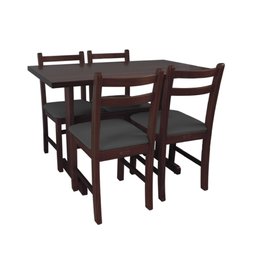 Jogo de Mesa de Madeira Fixo Floripa 1,20x70 Imbuia Pé H com 4 Cadeiras Estofado Preto - 1