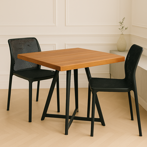 Mesa Madeira Maciça Quadrada 80x80 Pés de Ferro Moderna