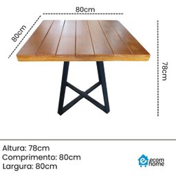 Mesa Madeira Maciça Quadrada 80x80 Pés de Ferro Moderna - 5