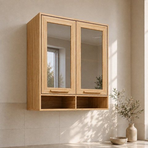 Armário Aéreo 2 Portas Vidro 100% MDF 80cm Malta Marrom/Amêndoa Espresso Móveis