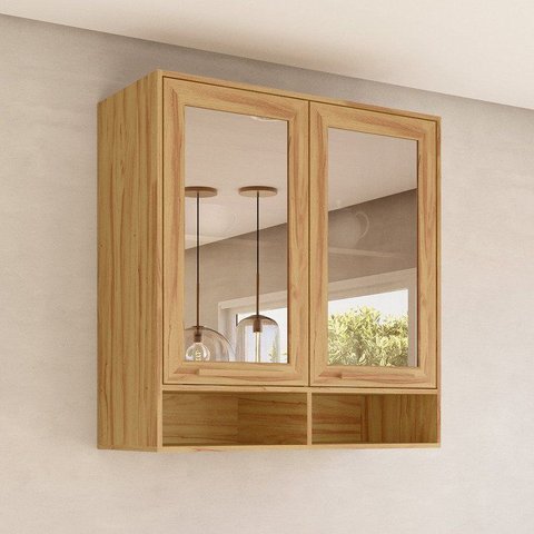Armário Aéreo 2 Portas Vidro 100% MDF 80cm Malta Marrom/Amêndoa Espresso Móveis