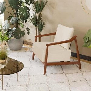 Poltrona Decorativa Vita Estofada Linho Off White - Imbuia