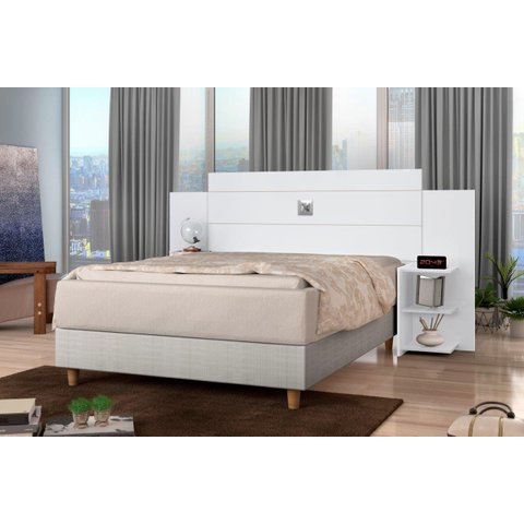 Cabeceira para Cama Box Regulável Acap Casal com Prateleiras Nas Laterais para Objetos Cor Branco Ja
