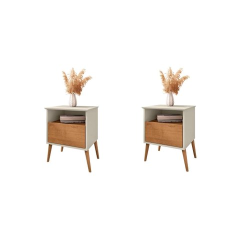 Conjunto de Mesa de Cabeceira Solar Off White Naturalle