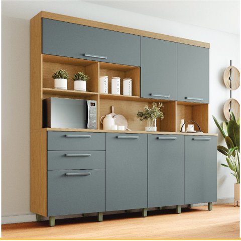 Cozinha 7 Portas 2 Gavetas Nesher Nobreza 210cm 100 Mdf