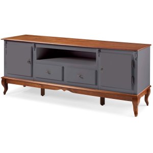 Rack Linz 2 Portas Madeira 2 Gavetas Pés Luis Xv 75 X 195 X 40 Cm (a X L X P) - Cor Cinza/imbuia