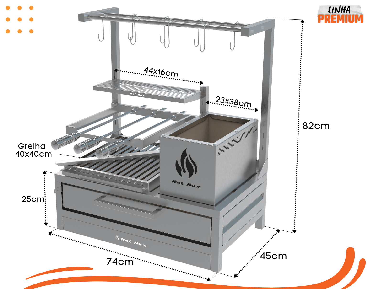 Parrilla para Bancada 74x45 com Tendal e Grelha Argentina + 3 Espetos - 2