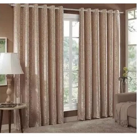 Cortina Jacquard Sala e Quarto 6,00x2,50 Bege Ilhós Quadrado Cromado