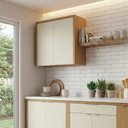 Ver imagem 1 de Armário Aéreo de Cozinha 0,80m 2 Portas 100% Mdf Cléo Madeirado/off White Nesher