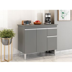 Balcão Gabinete para Pia 100cm 2 Portas Andréia Cinza - Ajl Móveis