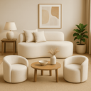 Ver imagem 1 de Conjunto Decorativo 02 Poltronas + Sofá Curvo Orgânico Nature Gaia Boucle Bege - Montanaris Decor