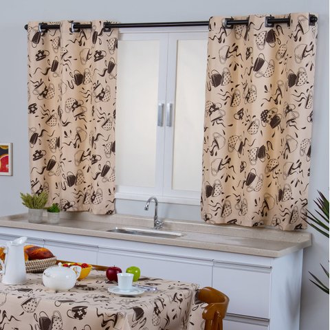 Cortina de Cozinha Estampada Café FASTLAR 125X250CM